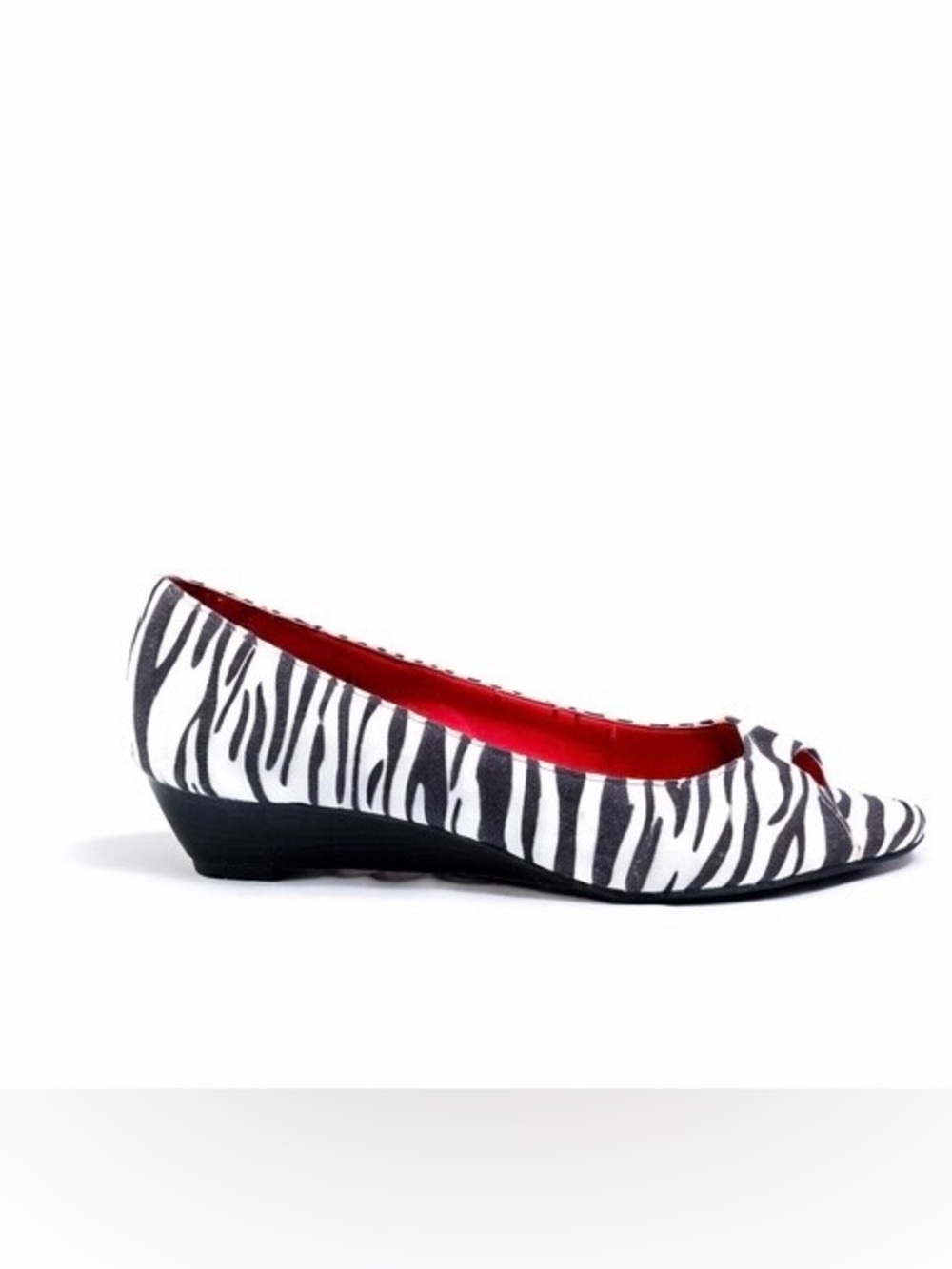 Rampage Zebra Print Peep-Toe Wedge Flats - Black, White & Red
